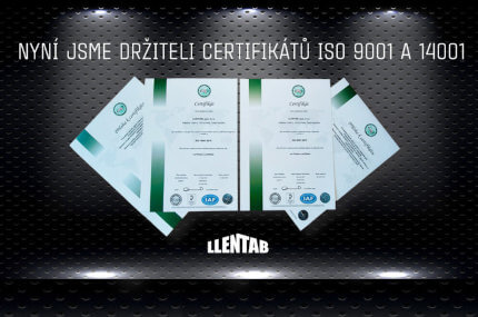 LLENTAB certifikáty environmentálního managementu ISO 14001 a managementu kvality ISO 9001